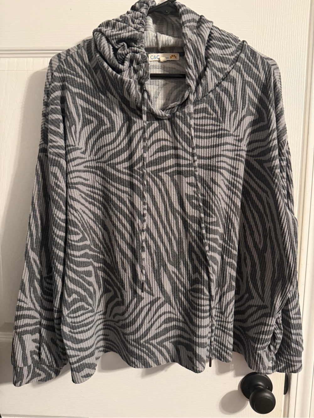 C&C California Gray Zebra-Print Cowl Neck Sweatshirt
